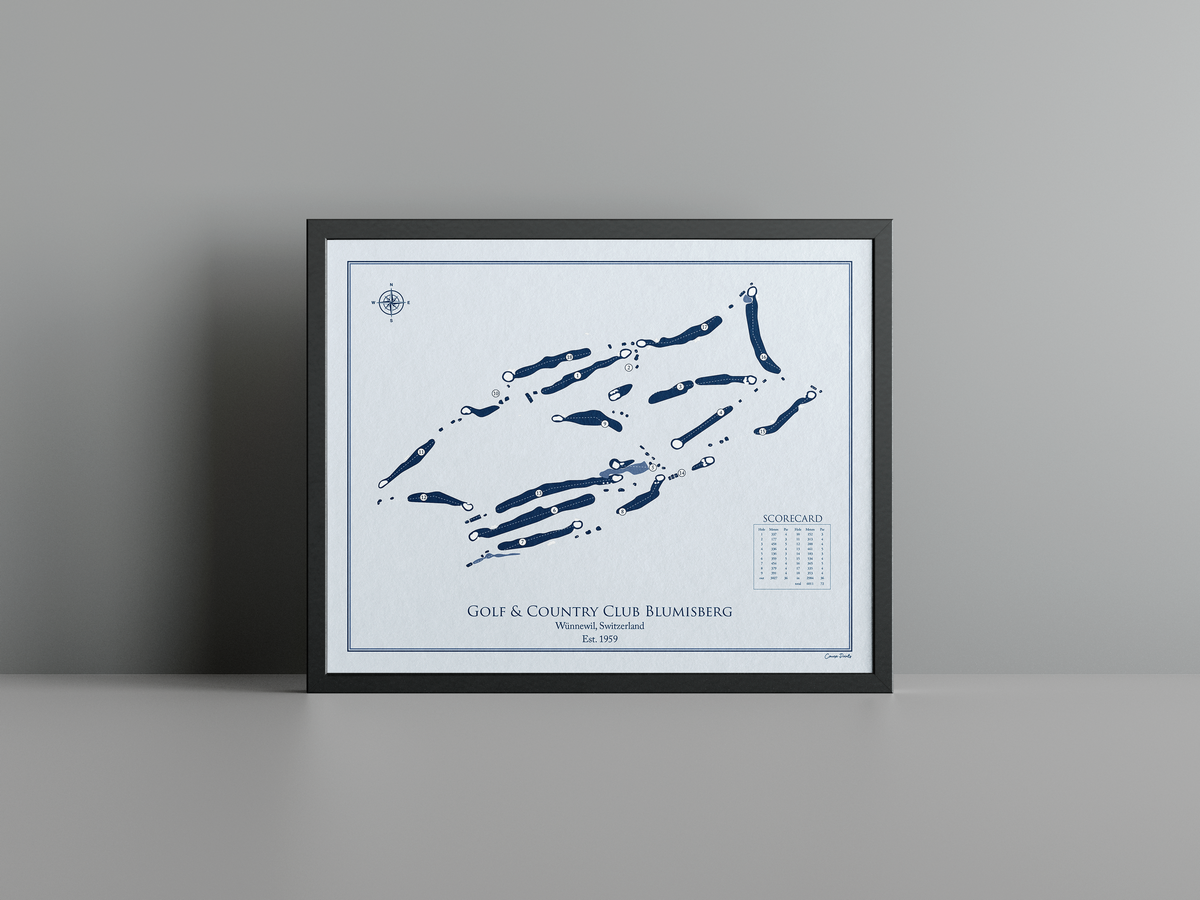 Golf & Country Club Blumisberg golf course print, blue frame