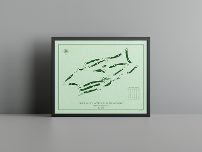 Golf & Country Club Blumisberg golf course print, green frame