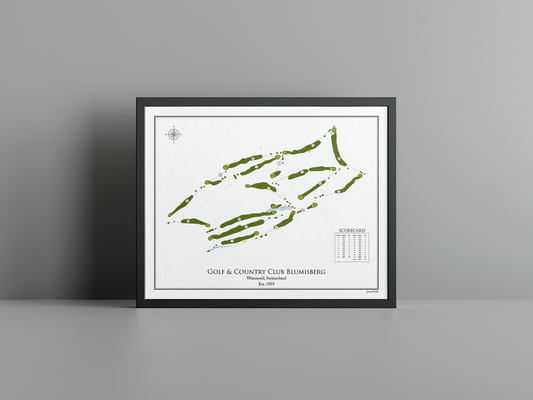 Golf & Country Club Blumisberg golf course print, white frame