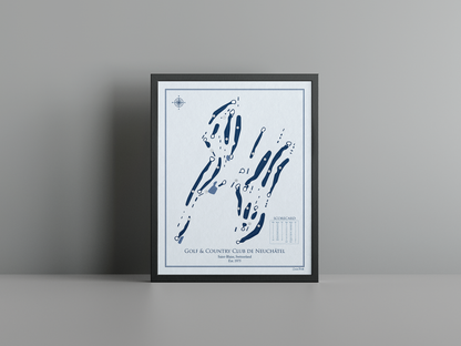 Golf & Country Club de Neuchâtel golf course print, blue frame