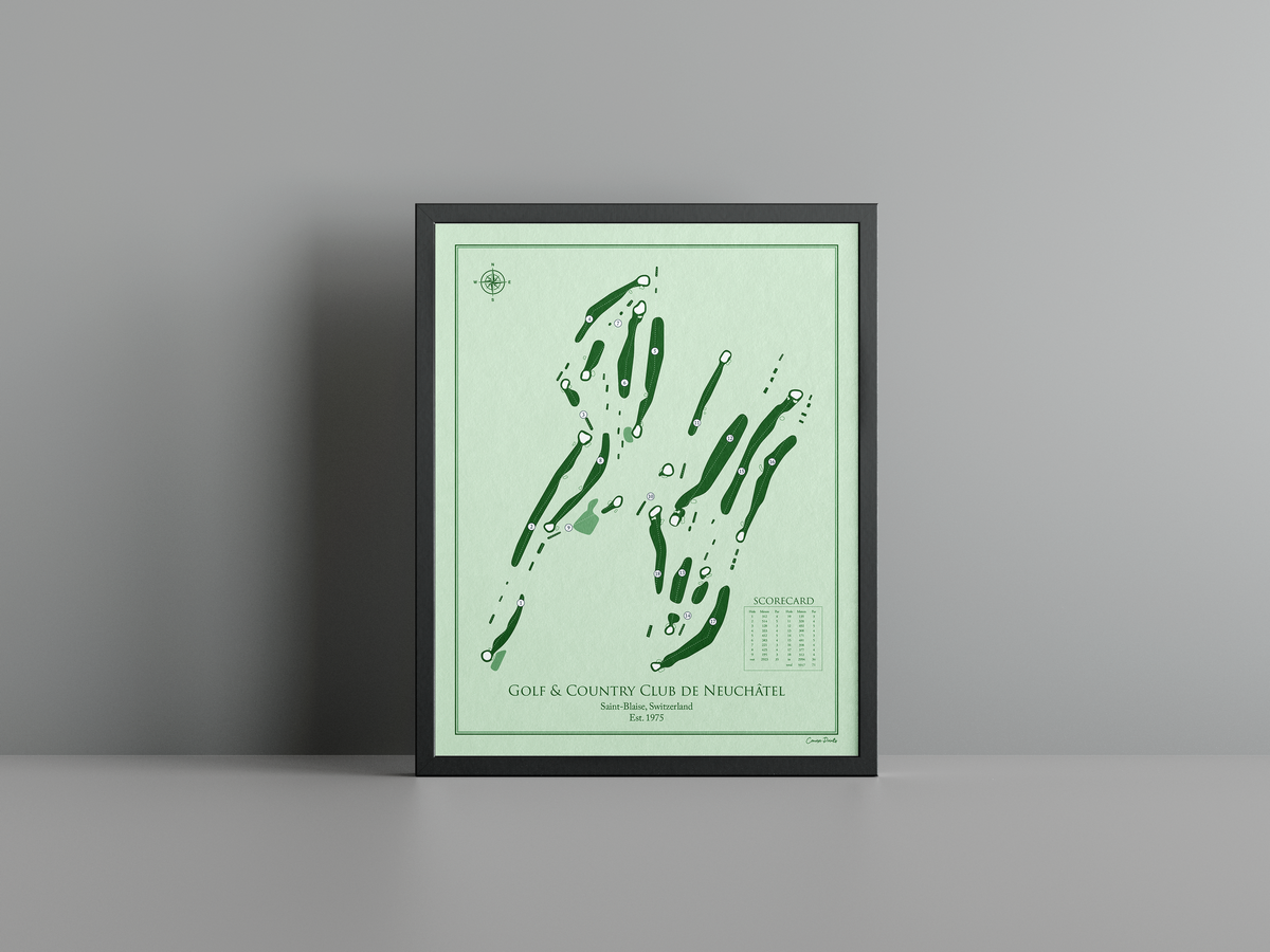 Golf & Country Club de Neuchâtel golf course print, green frame