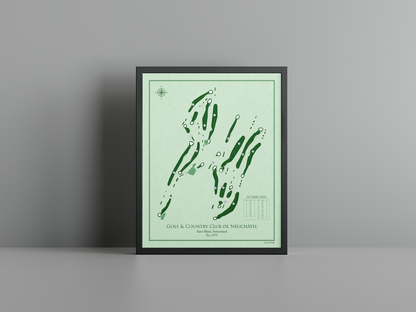 Golf & Country Club de Neuchâtel golf course print, green frame
