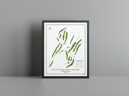 Golf & Country Club de Neuchâtel golf course print, white frame