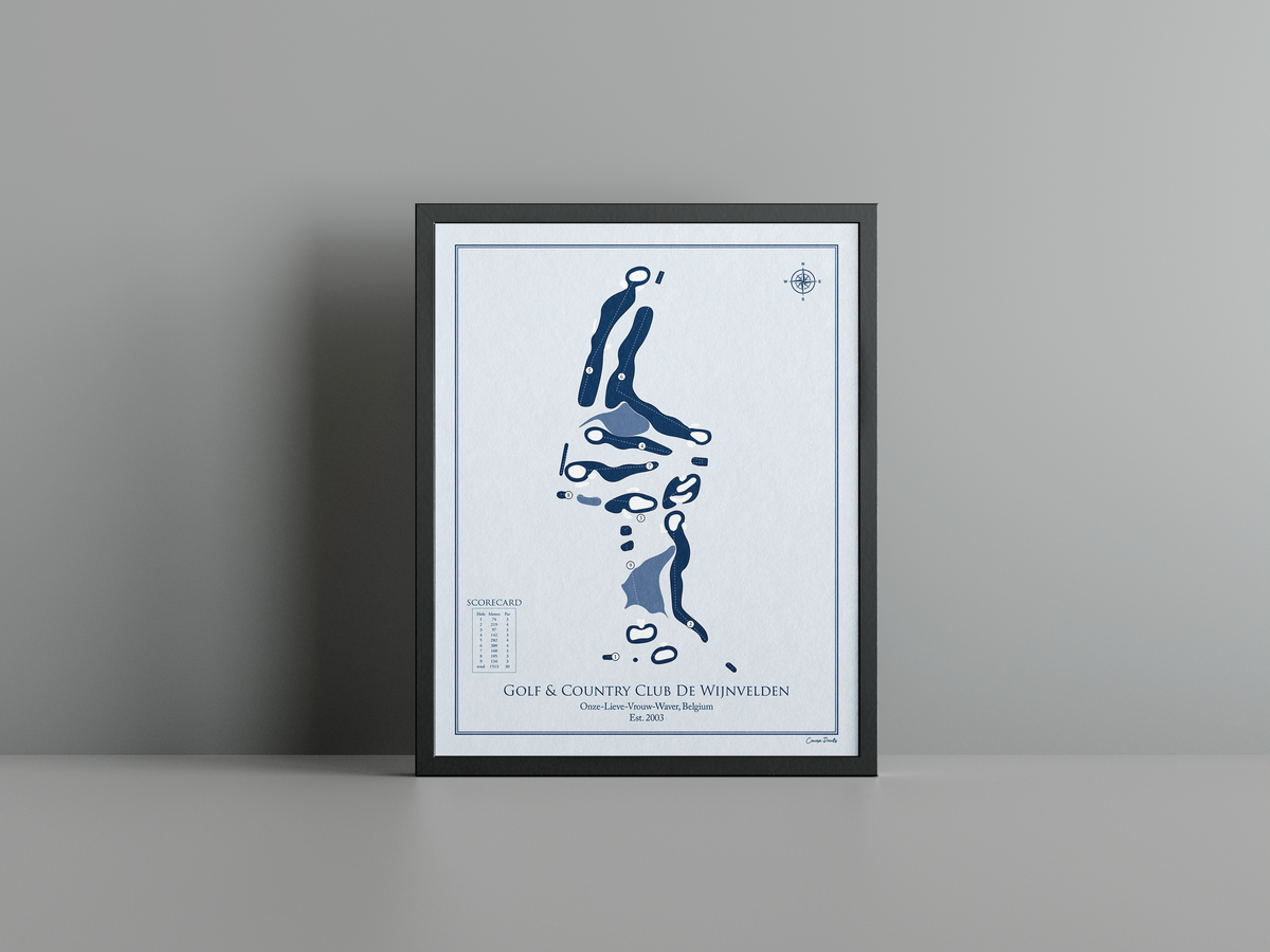 Golf & Country Club De Wijnvelden golf course print, blue frame