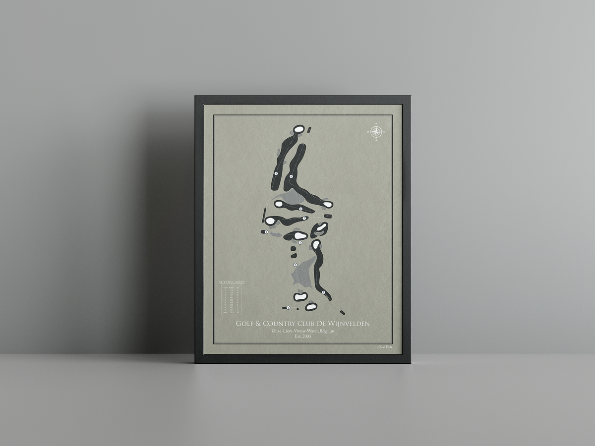 Golf & Country Club De Wijnvelden golf course print, brown frame