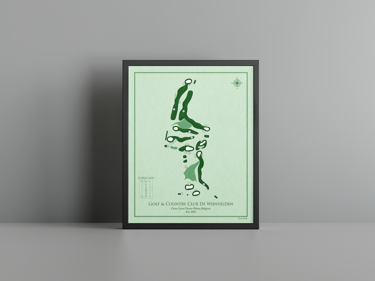 Golf & Country Club De Wijnvelden golf course print, green frame
