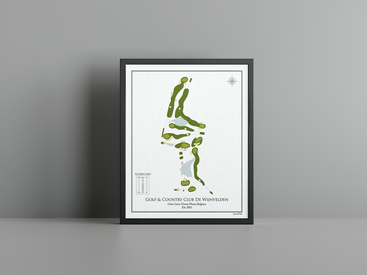 Golf & Country Club De Wijnvelden golf course print, white frame