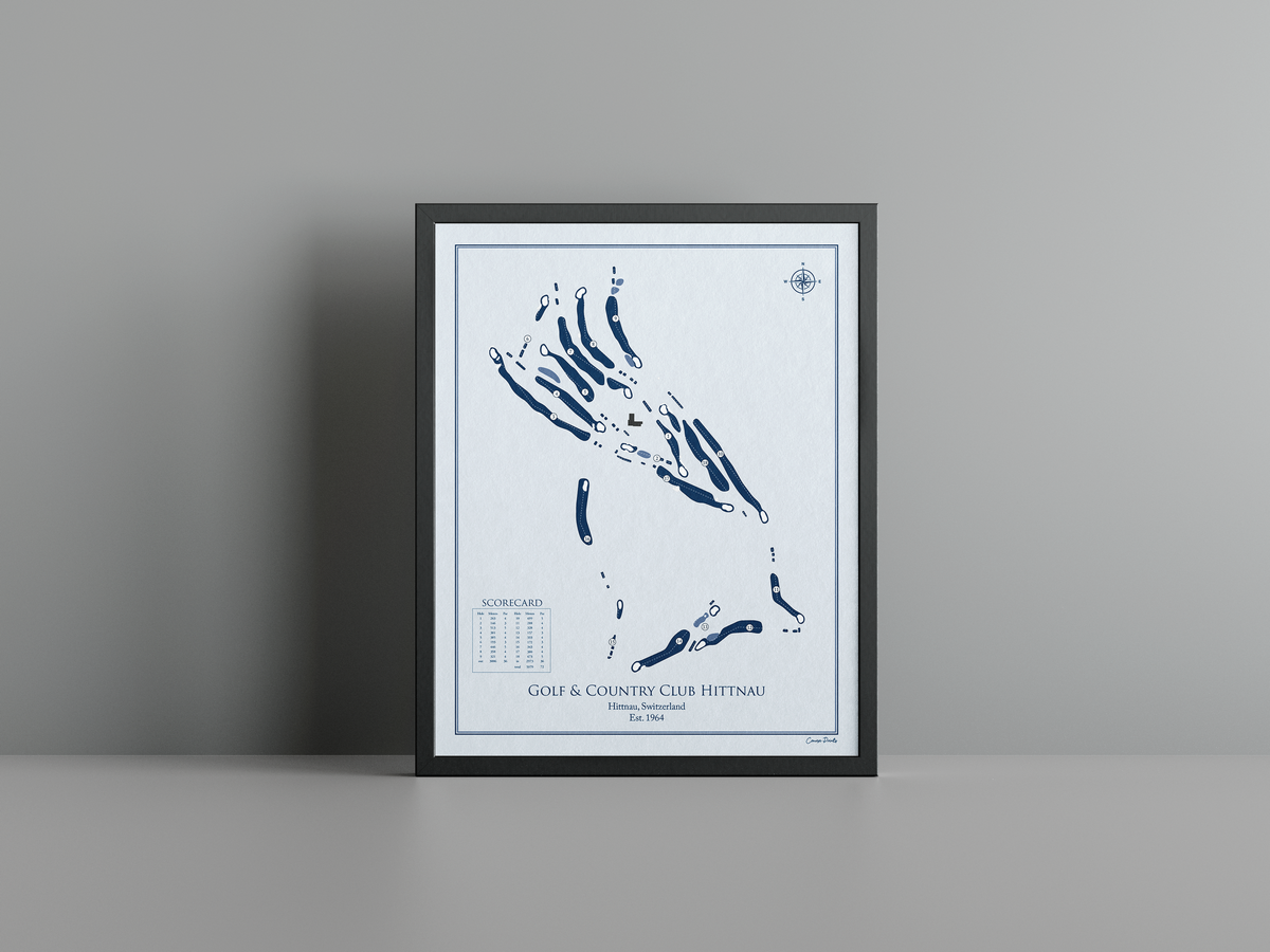 Golf & Country Club Hittnau golf course print, blue frame