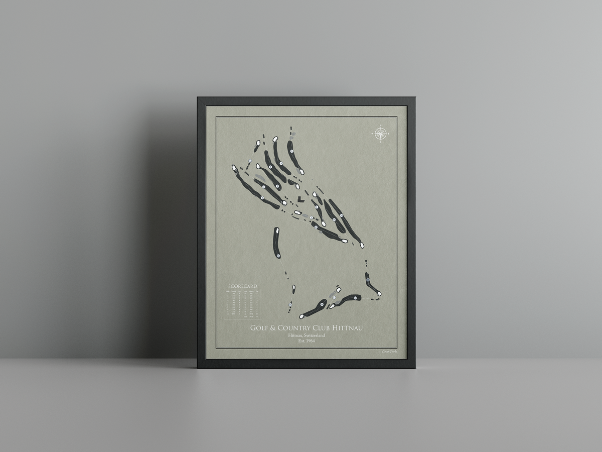 Golf & Country Club Hittnau golf course print, brown frame