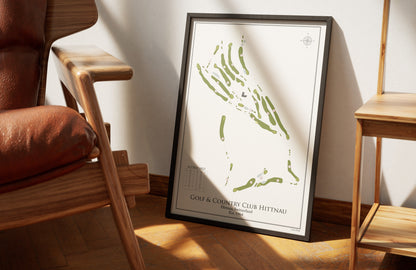 Golf & Country Club Hittnau golf course print, framed 50x70 black frame