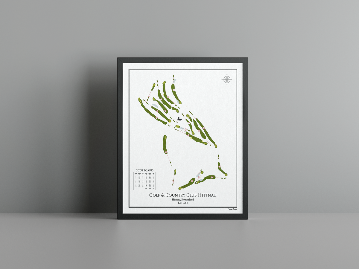 Golf & Country Club Hittnau golf course print, white frame