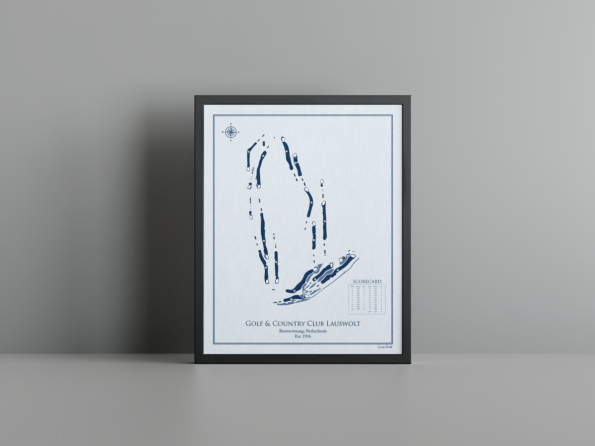 Golf & Country Club Lauswolt golf course print, blue frame
