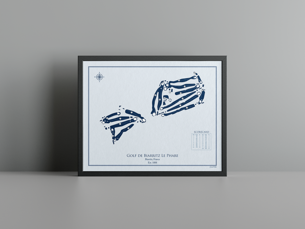 Golf de Biarritz Le Phare golf course print, blue frame