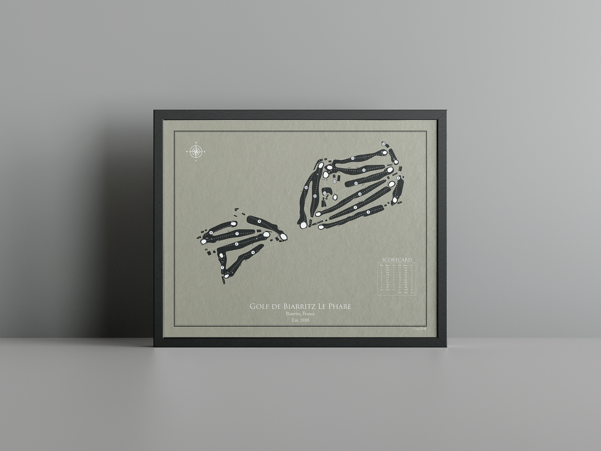 Golf de Biarritz Le Phare golf course print, brown frame