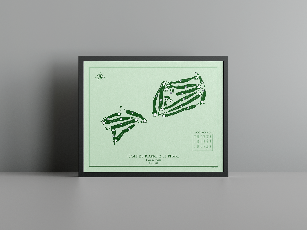 Golf de Biarritz Le Phare golf course print, green frame