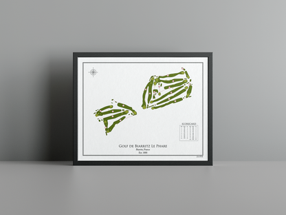 Golf de Biarritz Le Phare golf course print, white frame