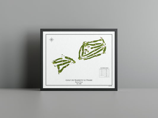 Golf de Biarritz Le Phare golf course print, white frame