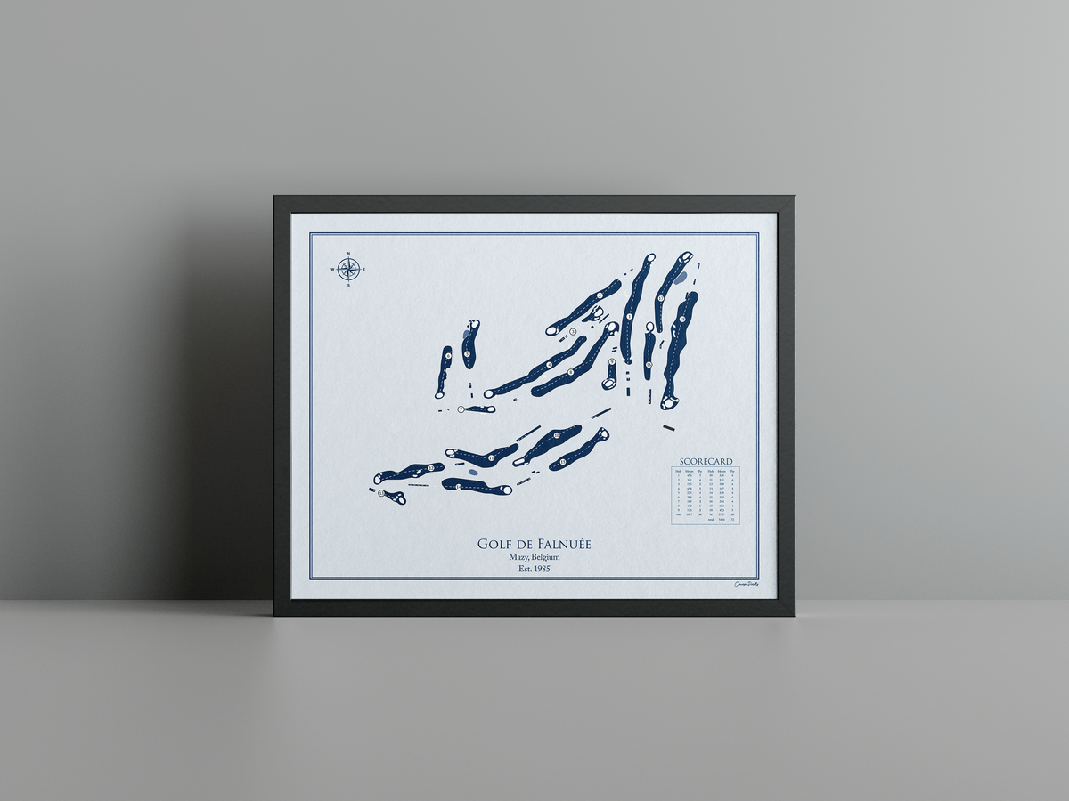 Golf de Falnuée golf course print, blue frame