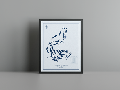 Golf de la Sorelle golf course print, blue frame