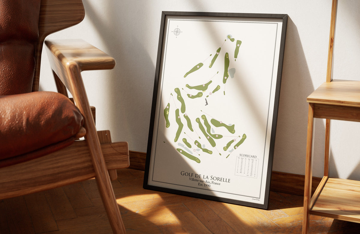 Golf de la Sorelle golf course print, framed 50x70 black frame