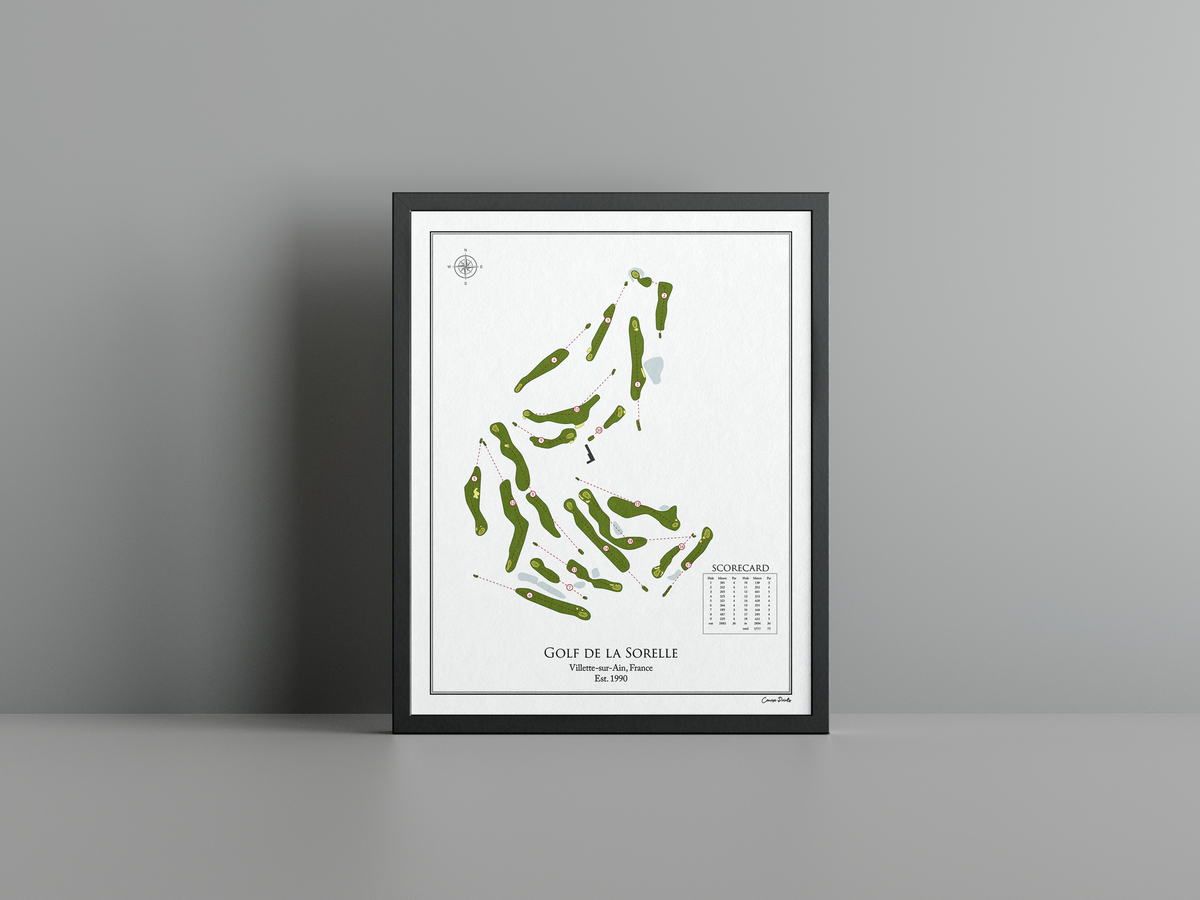 Golf de la Sorelle golf course print, white frame