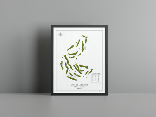 Golf de la Sorelle golf course print, white frame