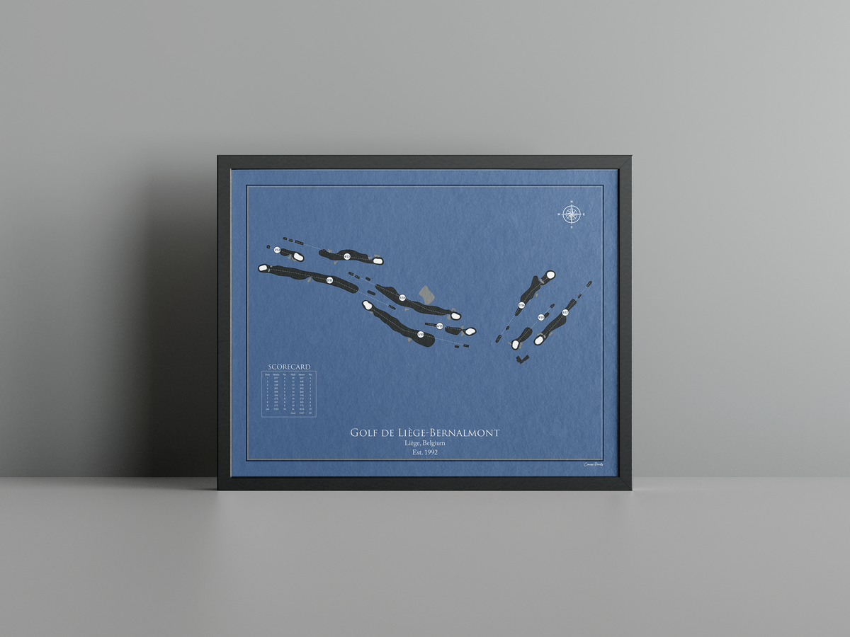Golf de Liège-Bernalmont golf course print, navy frame