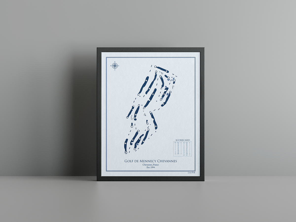 Golf de Mennecy Chevannes golf course print, blue frame