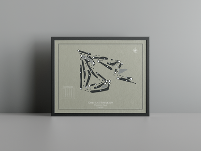 Golf des Bouleaux golf course print, brown frame