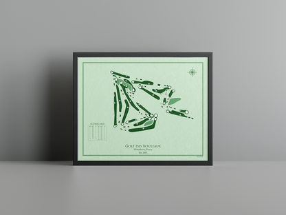 Golf des Bouleaux golf course print, green frame