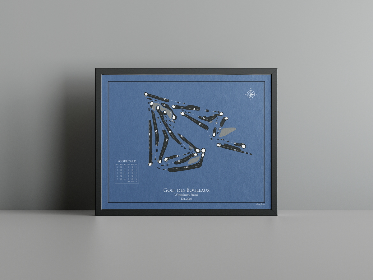 Golf des Bouleaux golf course print, navy frame