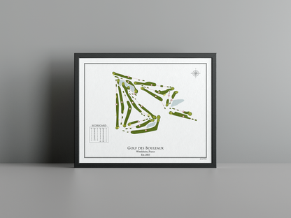 Golf des Bouleaux golf course print, white frame