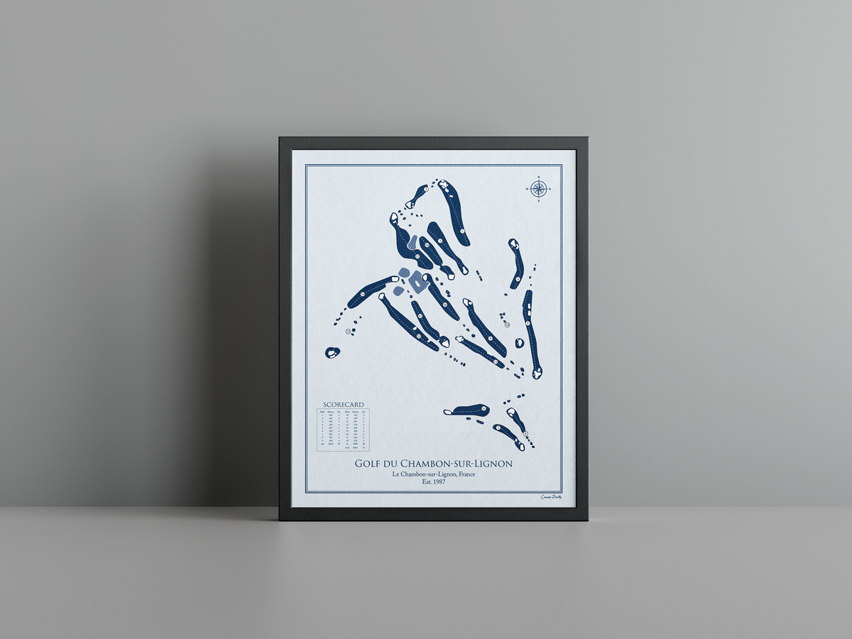 Golf du Chambon-sur-Lignon golf course print, blue frame