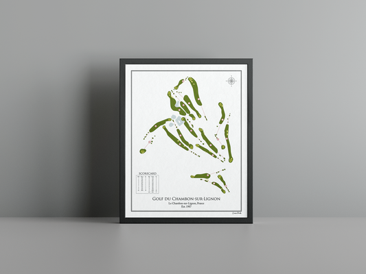 Golf du Chambon-sur-Lignon golf course print, white frame