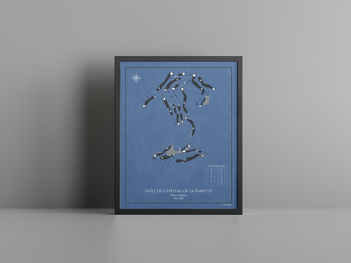 Golf du Château de la Bawette golf course print, navy frame