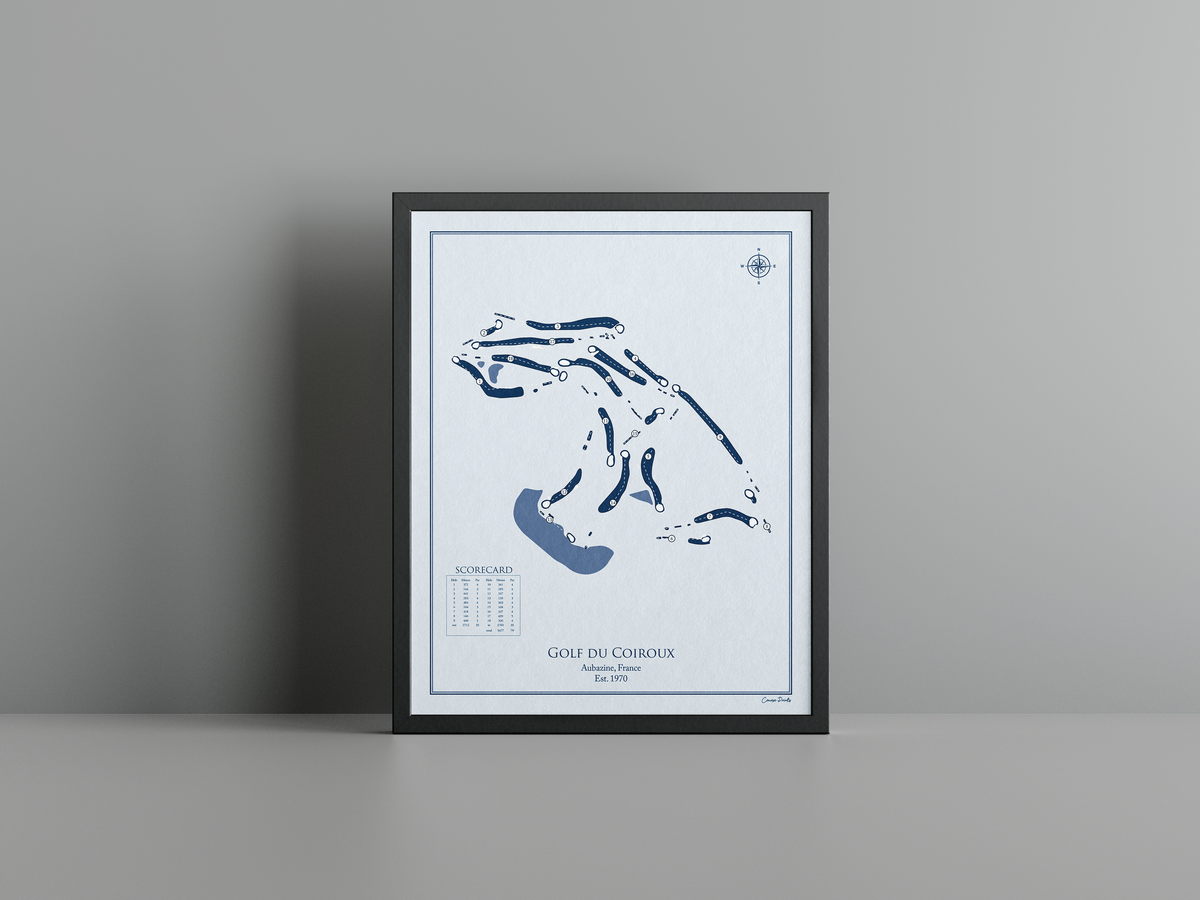 Golf du Coiroux golf course print, blue frame