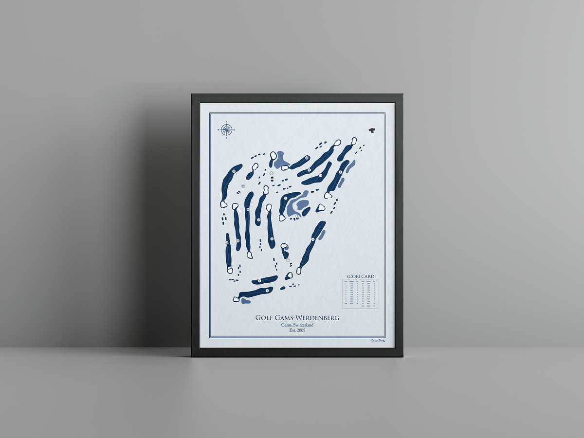 Golf Gams-Werdenberg golf course print, blue frame