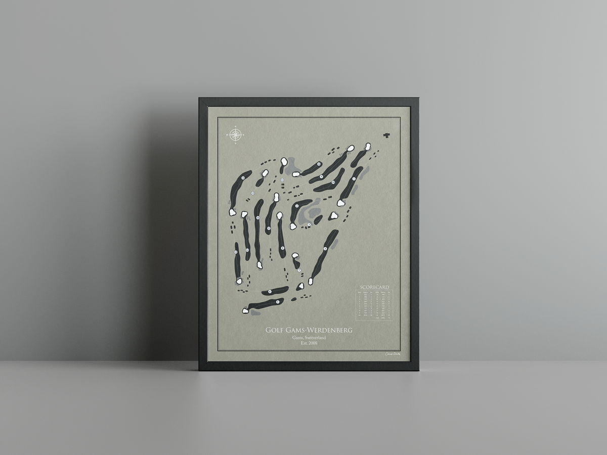 Golf Gams-Werdenberg golf course print, brown frame