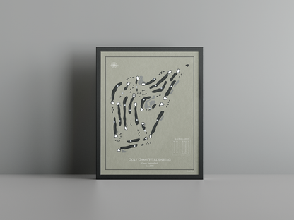 Golf Gams-Werdenberg golf course print, brown frame