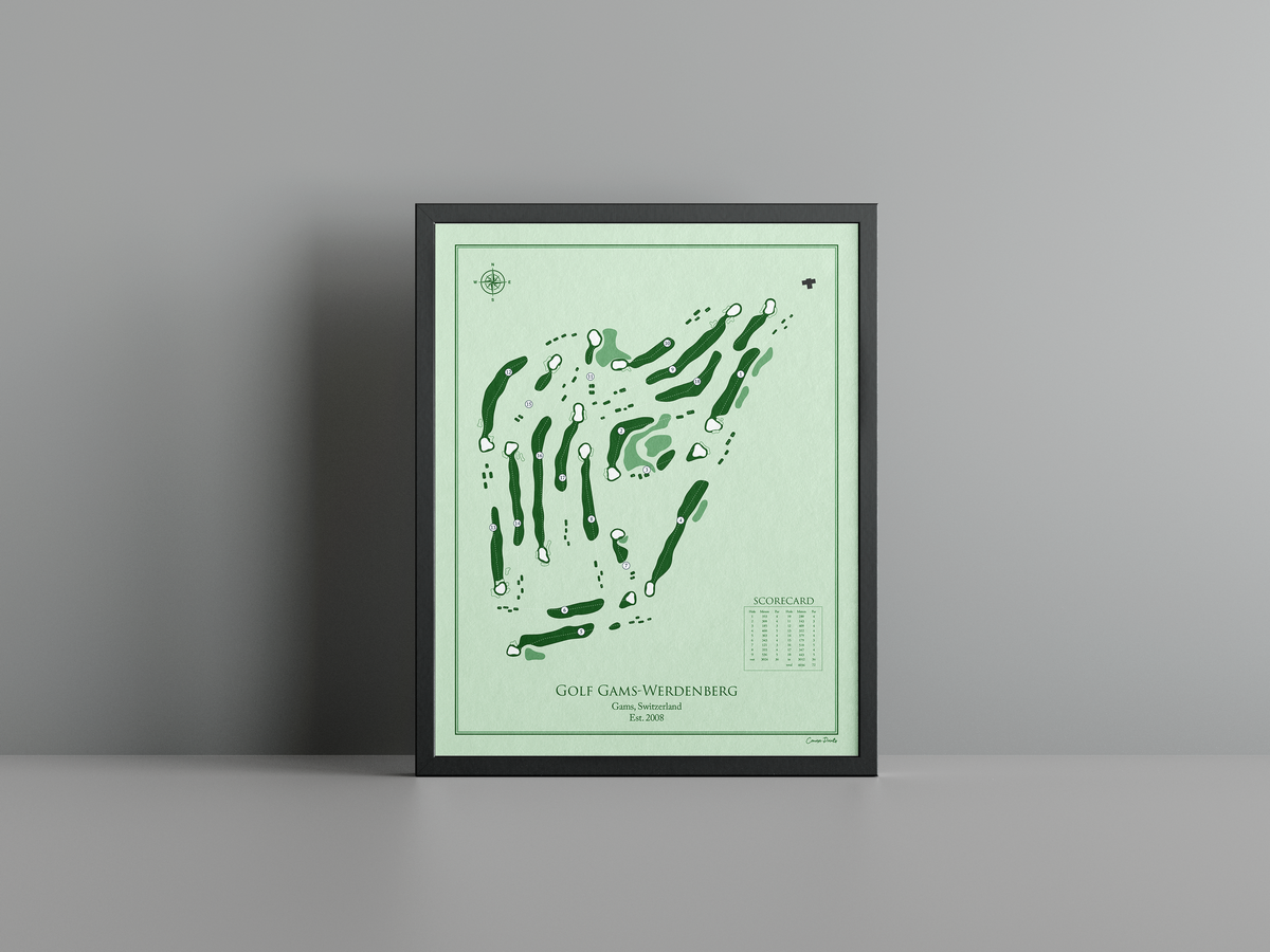 Golf Gams-Werdenberg golf course print, green frame
