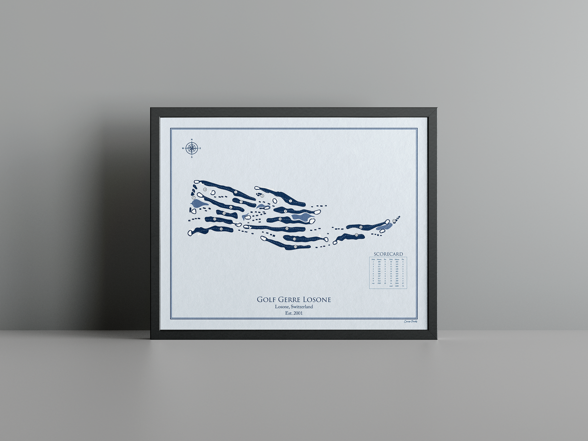 Golf Gerre Losone golf course print, blue frame