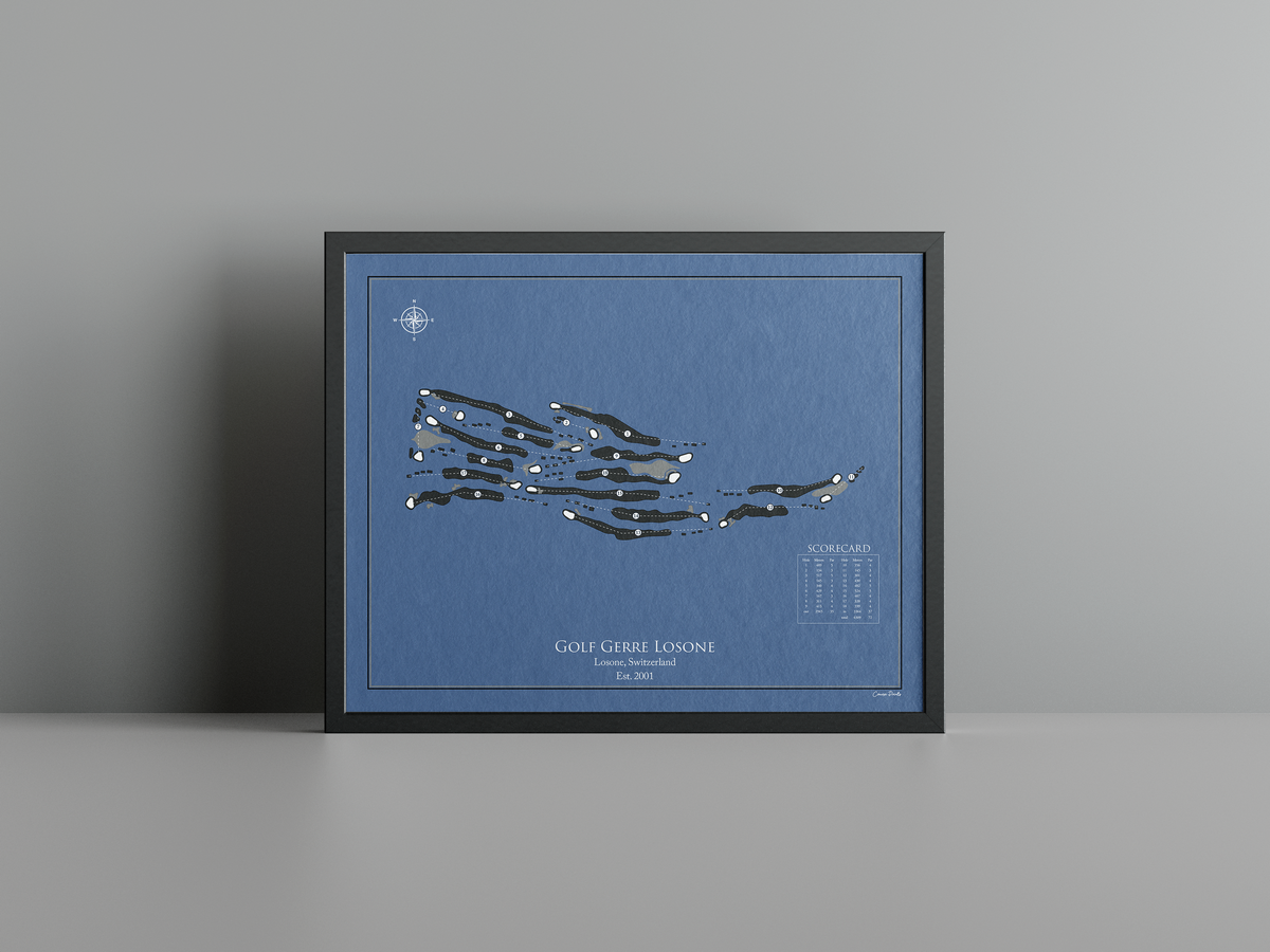 Golf Gerre Losone golf course print, navy frame