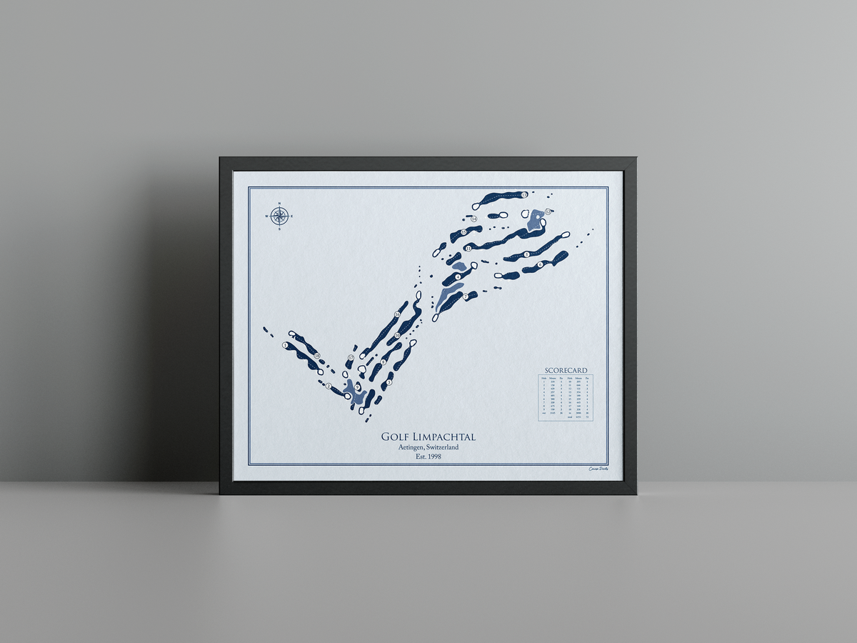 Golf Limpachtal golf course print, blue frame
