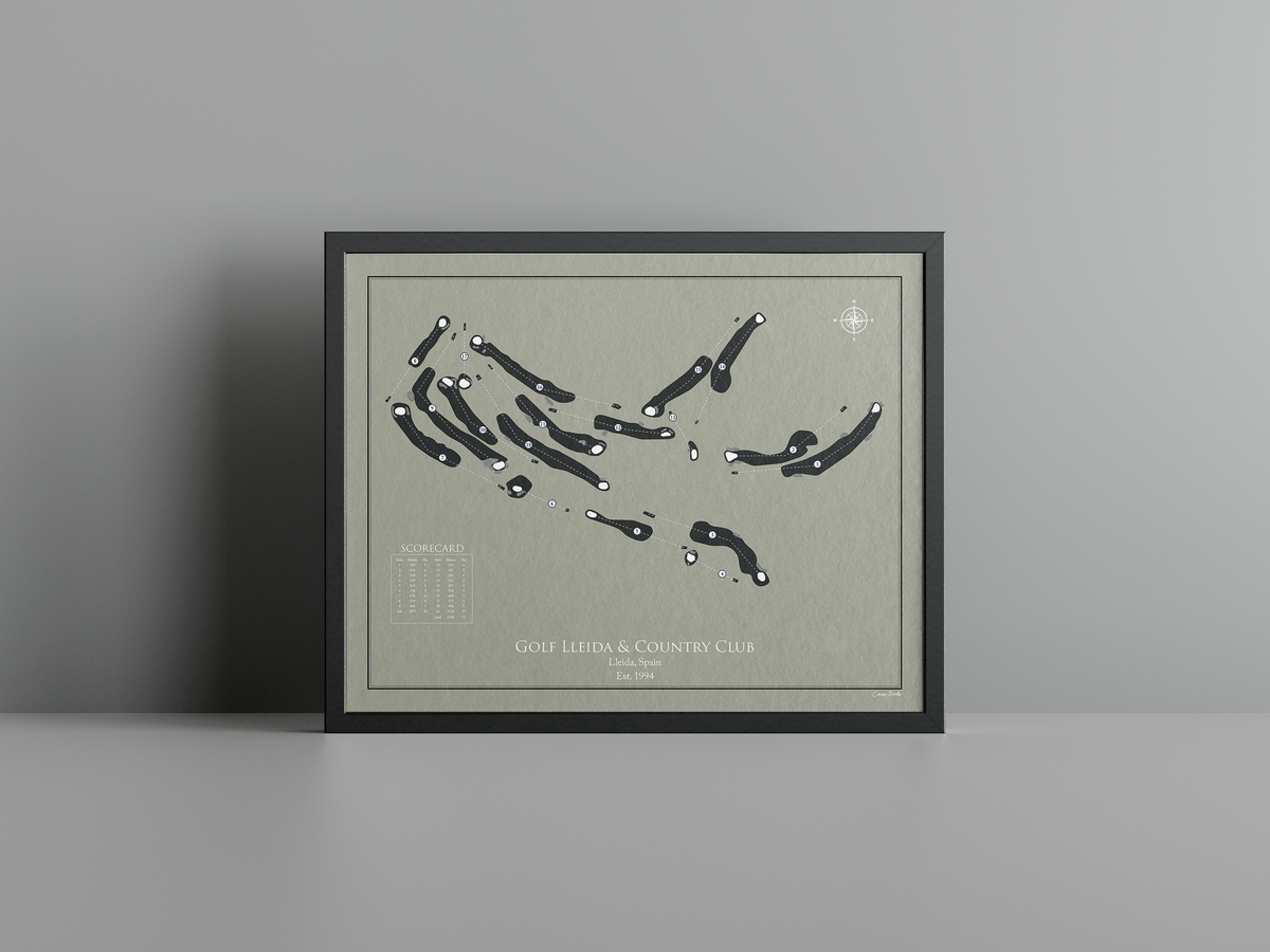 Golf Lleida & Country Club golf course print, brown frame