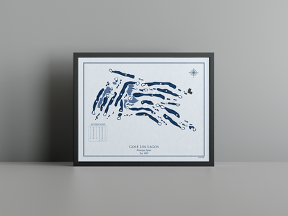 Golf Los Lagos golf course print, blue frame