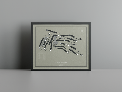 Golf Los Lagos golf course print, brown frame