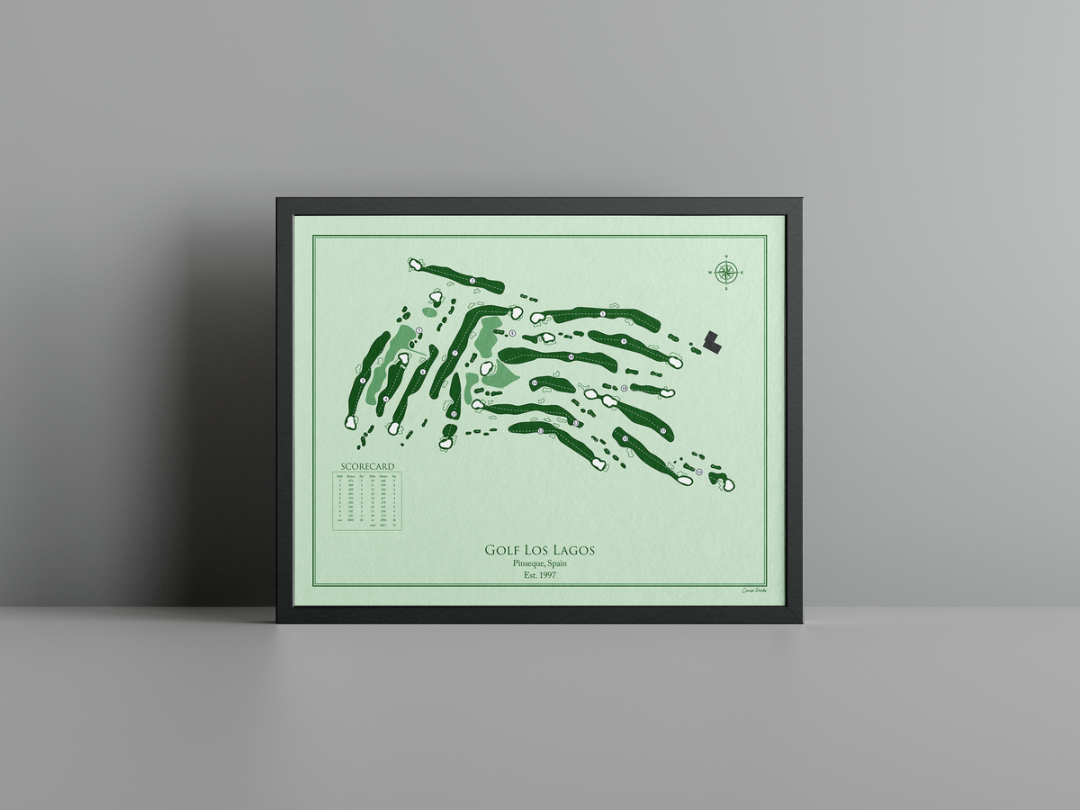 Golf Los Lagos golf course print, green frame