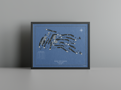 Golf Los Lagos golf course print, navy frame