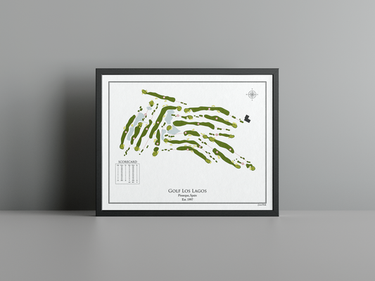 Golf Los Lagos golf course print, white frame