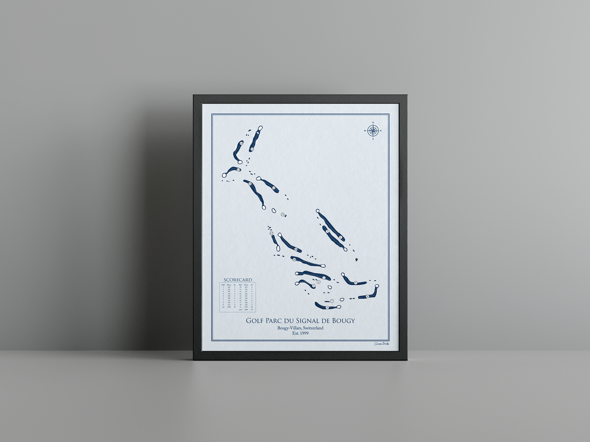 Golf Parc du Signal de Bougy golf course print, blue frame